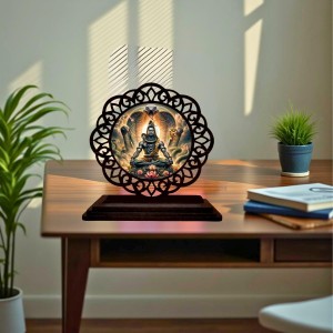 Car Desk/Table Top Lord Shiva Wooden Showpiece 3x4 Inches, Compact & Stylish Spiritual Display for Car, Home & Office (Pack of 1) (F19558)