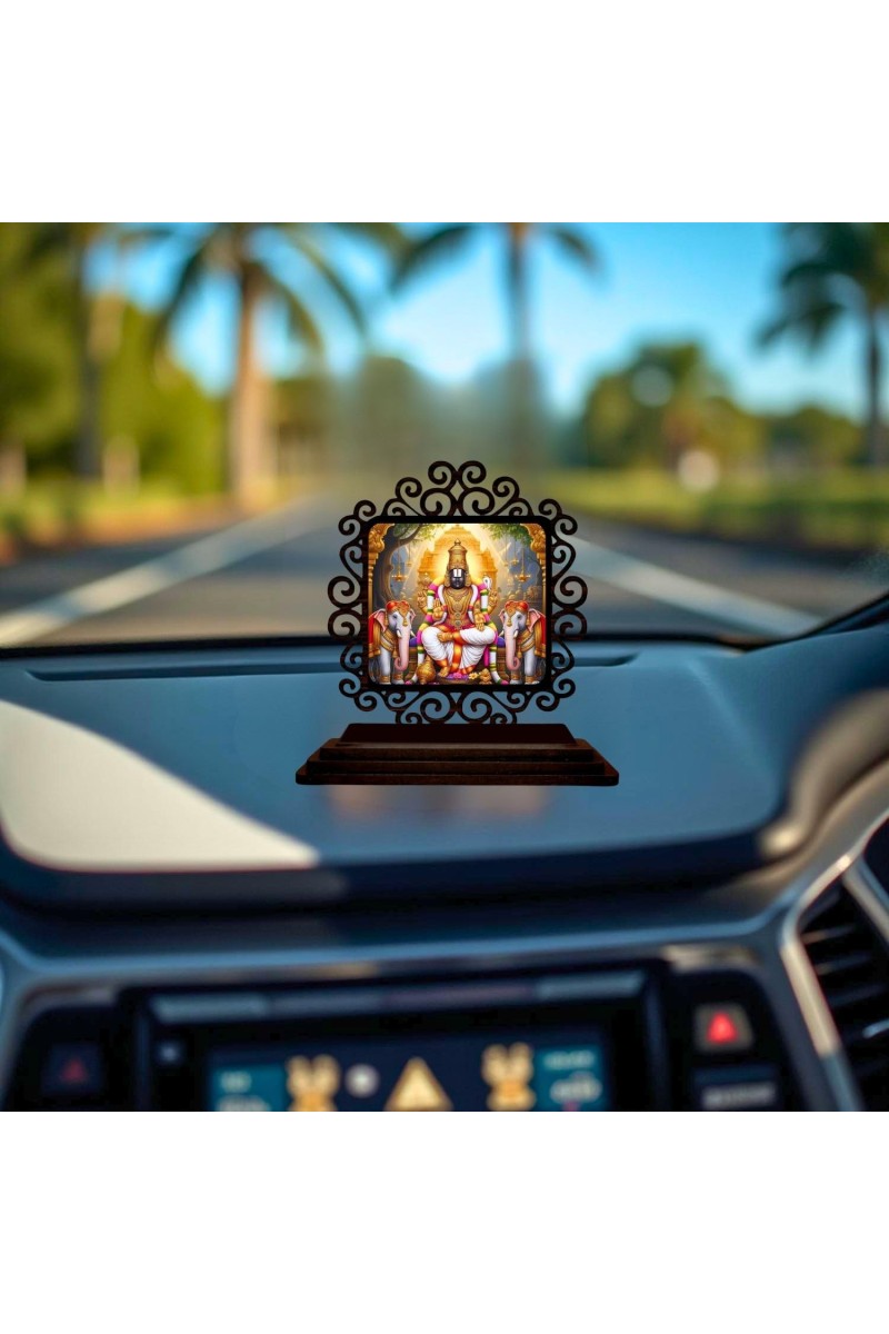 Car Desk/Table Top Lord Venkateswara Wooden Showpiece 3x4 Inches, Compact & Stylish Spiritual Display for Car, Home & Office (Pack of 1) (F19933)