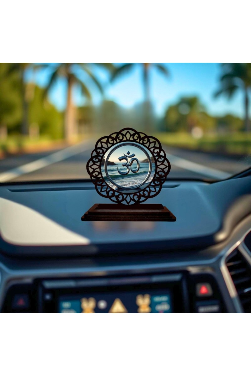 Car Desk/Table Top Omm Symbol Wooden Showpiece 3x4 Inches, Compact & Stylish Spiritual Display for Car, Home & Office (Pack of 1) (F19644)