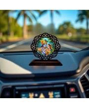 Car Desk/Table Top Sree Radha Krishna Wooden Showpiece 3x4 Inches, Compact & Stylish Spiritual Display for Car, Home & Office (Pack of 1) (F19595)