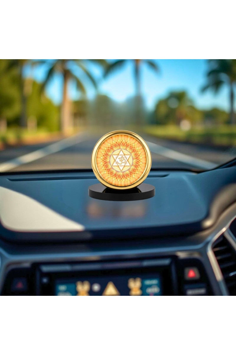 Car Desk/Table Top Om Symbol Metal Golden Photo Stand 2x2 Inches, Compact & Stylish Spiritual Display for Car, Home & Office (Pack of 1) (F18670)