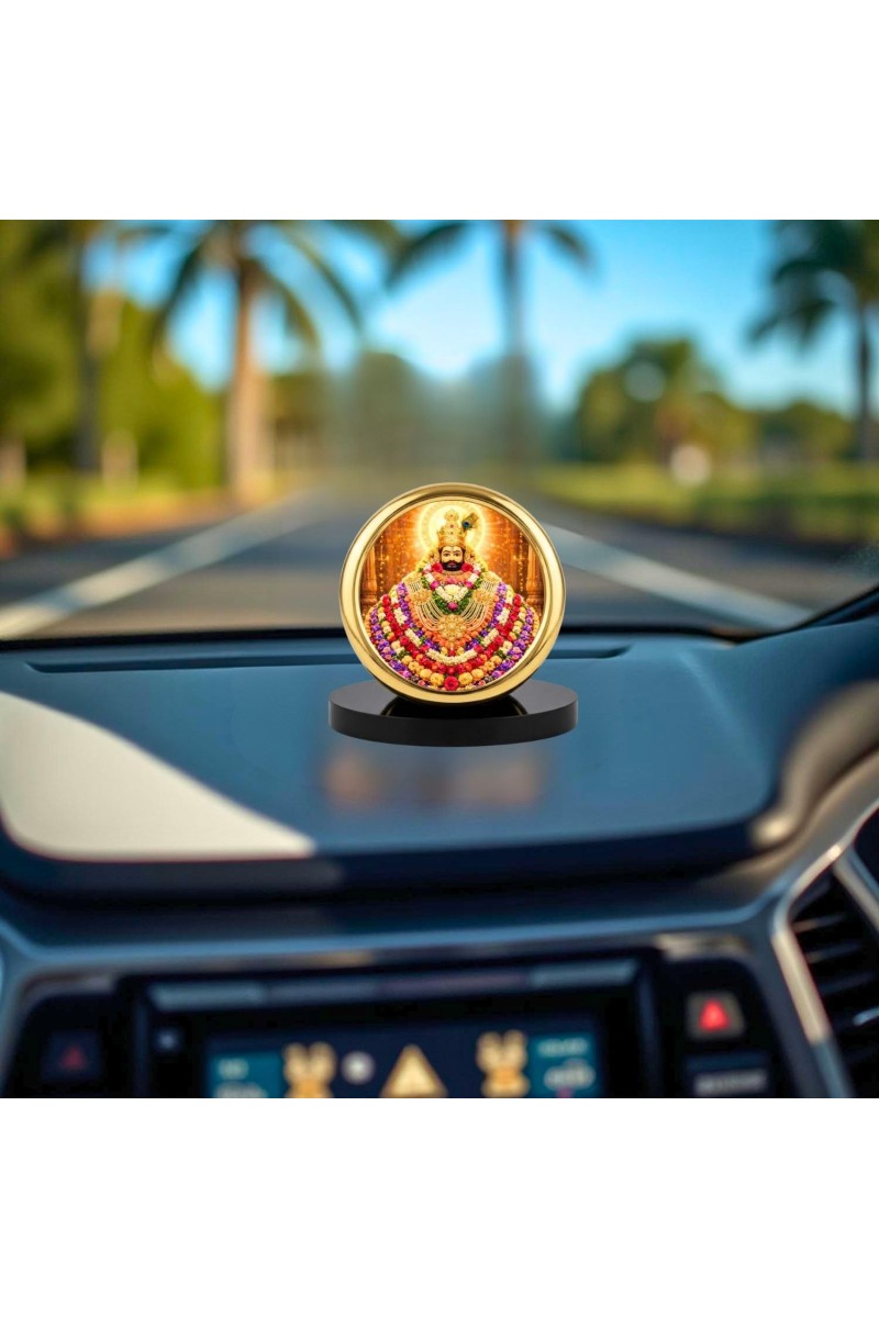 Car Desk/Table Top Khatu Shyam Metal Golden Photo Stand 2x2 Inches, Compact & Stylish Spiritual Display for Car, Home & Office (Pack of 1) (F18791)