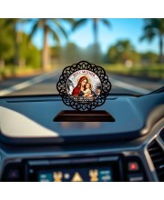 Car Desk/Table Top Lord Jesus and Merry Wooden Showpiece 3x4 Inches, Compact & Stylish Spiritual Display for Car, Home & Office (Pack of 1) (F19681)
