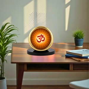 Car Desk/Table Top Om Symbol Metal Golden Photo Stand 2x2 Inches, Compact & Stylish Spiritual Display for Car, Home & Office (Pack of 1) (F18669)