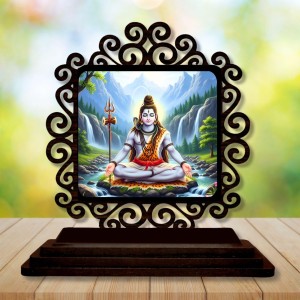 Car Desk/Table Top Lord Shiva Wooden Showpiece 3x4 Inches, Compact & Stylish Spiritual Display for Car, Home & Office (Pack of 1) (F19905)