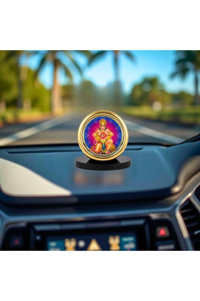 Car Desk/Table Top Lord Hanuman Metal Golden Photo Stand 2x2 Inches, Compact & Stylish Spiritual Display for Car, Home & Office (Pack of 1) (F18446)