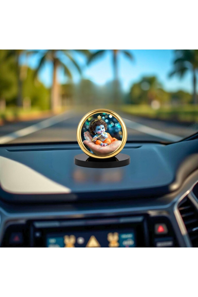 Car Desk/Table Top Little Krishna Metal Golden Photo Stand 2x2 Inches, Compact & Stylish Spiritual Display for Car, Home & Office (Pack of 1) (F18635)