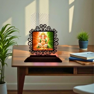 Car Desk/Table Top Lord Ganesha Wooden Showpiece 3x4 Inches, Compact & Stylish Spiritual Display for Car, Home & Office (Pack of 1) (F19930)