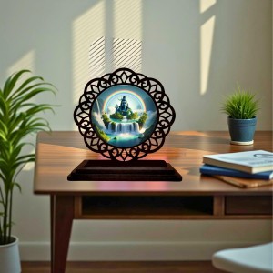 Car Desk/Table Top Lord Shiva Wooden Showpiece 3x4 Inches, Compact & Stylish Spiritual Display for Car, Home & Office (Pack of 1) (F19728)