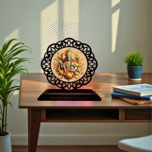 Car Desk/Table Top Lord Krishna Wooden Showpiece 3x4 Inches, Compact & Stylish Spiritual Display for Car, Home & Office (Pack of 1) (F19554)