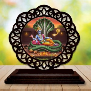 Car Desk/Table Top Lord Vishnu Wooden Showpiece 3x4 Inches, Compact & Stylish Spiritual Display for Car, Home & Office (Pack of 1) (F19663)