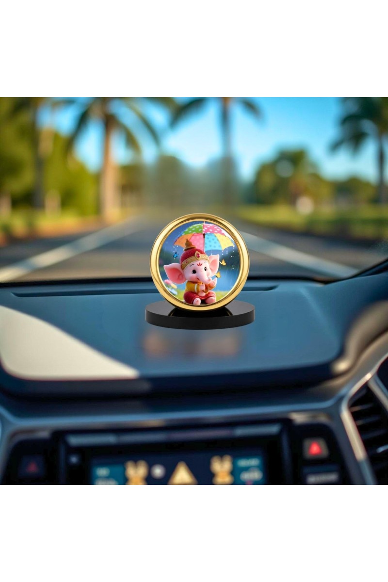 Car Desk/Table Top Little Ganesha Metal Golden Photo Stand 2x2 Inches, Compact & Stylish Spiritual Display for Car, Home & Office (Pack of 1) (F18857)