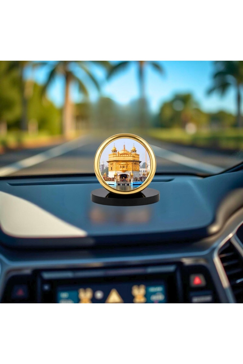 Car Desk/Table Top Golden Temple Metal Golden Photo Stand 2x2 Inches, Compact & Stylish Spiritual Display for Car, Home & Office (Pack of 1) (F18603)