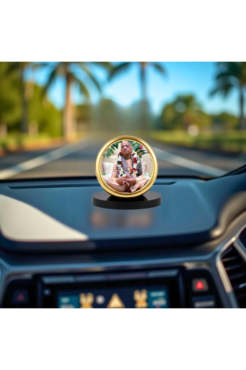 Car Desk/Table Top Bhaktivedanta Swami Prabhupada Metal Golden Photo Stand 2x2 Inches, Compact & Stylish Spiritual Display for Car, Home & Office (Pack of 1) (F20709)