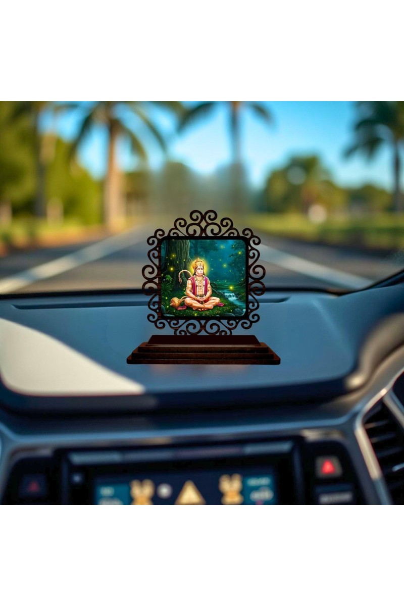 Car Desk/Table Top Lord Hanuman Wooden Showpiece 3x4 Inches, Compact & Stylish Spiritual Display for Car, Home & Office (Pack of 1) (F20032)