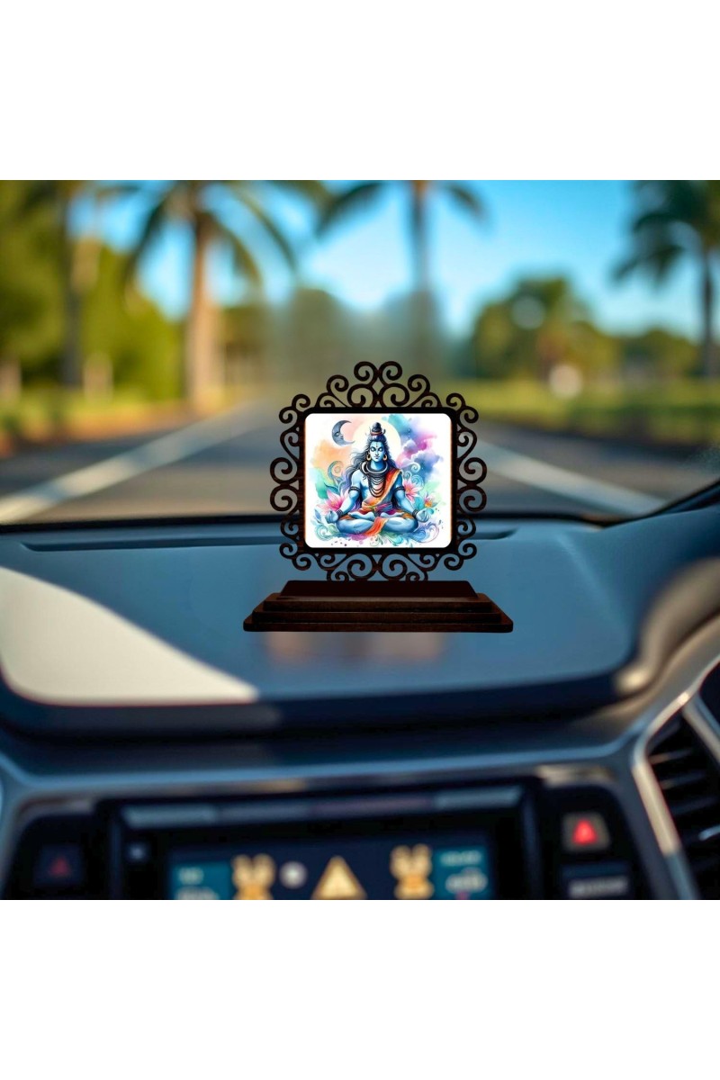Car Desk/Table Top Lord Shiva Wooden Showpiece 3x4 Inches, Compact & Stylish Spiritual Display for Car, Home & Office (Pack of 1) (F19898)
