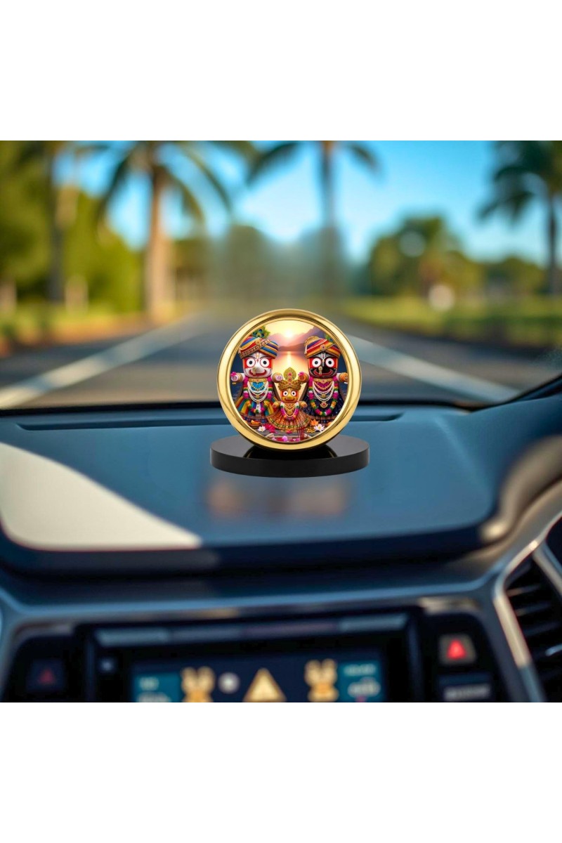 Car Desk/Table Top Lord Jagannath Metal Golden Photo Stand 2x2 Inches, Compact & Stylish Spiritual Display for Car, Home & Office (Pack of 1) (F18749)