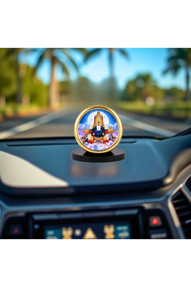 Car Desk/Table Top Lord Balaji Metal Golden Photo Stand 2x2 Inches, Compact & Stylish Spiritual Display for Car, Home & Office (Pack of 1) (F18601)