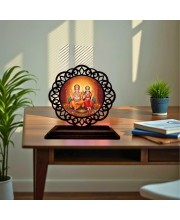 Car Desk/Table Top Lord Ganesha and Lakshmi Wooden Showpiece 3x4 Inches, Compact & Stylish Spiritual Display for Car, Home & Office (Pack of 1) (F19741)