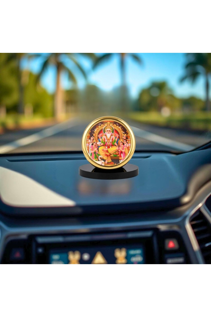 Car Desk/Table Top Lord Vishwakarma Metal Golden Photo Stand 2x2 Inches, Compact & Stylish Spiritual Display for Car, Home & Office (Pack of 1) (F18623)