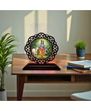 Car Desk/Table Top Lord Krishna Wooden Showpiece 3x4 Inches, Compact & Stylish Spiritual Display for Car, Home & Office (Pack of 1) (F19745)