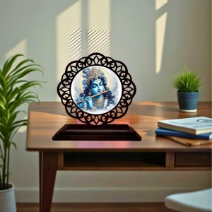 Car Desk/Table Top Lord Krishna Wooden Showpiece 3x4 Inches, Compact & Stylish Spiritual Display for Car, Home & Office (Pack of 1) (F19591)