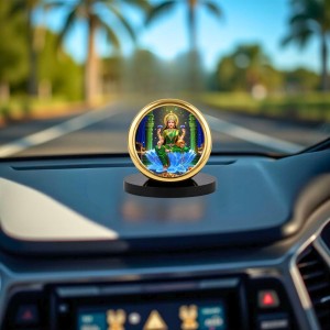 Car Desk/Table Top Goddess Lakshmi Metal Golden Photo Stand 2x2 Inches, Compact & Stylish Spiritual Display for Car, Home & Office (Pack of 1) (F18933)