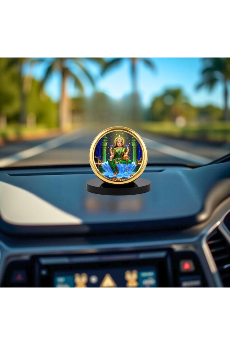 Car Desk/Table Top Goddess Lakshmi Metal Golden Photo Stand 2x2 Inches, Compact & Stylish Spiritual Display for Car, Home & Office (Pack of 1) (F18933)