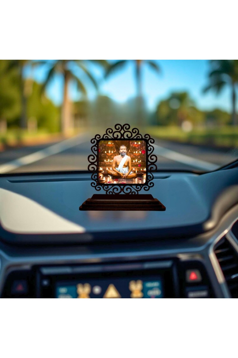 Car Desk/Table Top Ramakrishna Paramahamsa Wooden Showpiece 3x4 Inches, Compact & Stylish Spiritual Display for Car, Home & Office (Pack of 1) (F19946)