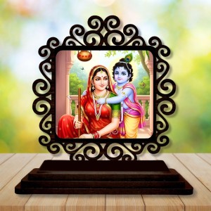 Car Desk/Table Top Yashodha with Krishna Wooden Showpiece 3x4 Inches, Compact & Stylish Spiritual Display for Car, Home & Office (Pack of 1) (F19785)