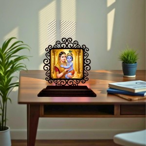 Car Desk/Table Top Yashodha and Krishna Wooden Showpiece 3x4 Inches, Compact & Stylish Spiritual Display for Car, Home & Office (Pack of 1) (F20068)
