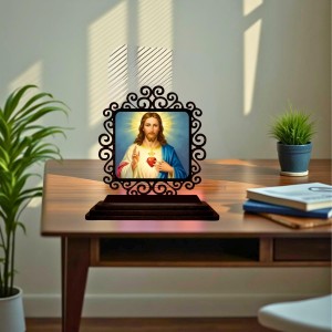 Car Desk/Table Top Lord Jesus Wooden Showpiece 3x4 Inches, Compact & Stylish Spiritual Display for Car, Home & Office (Pack of 1) (F19840) Car Desk/Table Top Lord Jesus Wooden Showpiece 3x4 Inches, Compact & Stylish Spiritual Display for Car, Home & Office (Pack of 1) (F19840)
