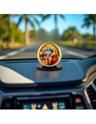 Car Desk/Table Top Lord Rama and Sita Metal Golden Photo Stand 2x2 Inches, Compact & Stylish Spiritual Display for Car, Home & Office (Pack of 1) (F18907)
