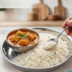Stainless Steel Rice Plate/Dinner Plate for Kitchen & Dining | Round Deep Thali Plate with Floral Design | Rust Resistant Food Grade Steel Serving Plate for Home, Hotel & Restaurant Use Stainless Steel Rice Plate/Dinner Plate for Kitchen & Dining | Round Deep Thali Plate with Floral Design | Rust Resistant Food Grade Steel Serving Plate for Home, Hotel & Restaurant Use