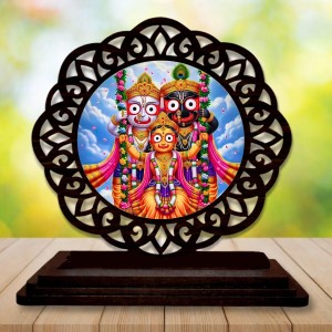 Car Desk/Table Top Lord Jagannath Wooden Showpiece 3x4 Inches, Compact & Stylish Spiritual Display for Car, Home & Office (Pack of 1) (F19676)