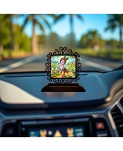 Car Desk/Table Top Lord Krishna Wooden Showpiece 3x4 Inches, Compact & Stylish Spiritual Display for Car, Home & Office (Pack of 1) (F20024)