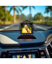 Car Desk/Table Top Premanand Govind Sharan Ji Maharaj Wooden Showpiece 3x4 Inches, Compact & Stylish Spiritual Display for Car, Home & Office (Pack of 1) (F19957)
