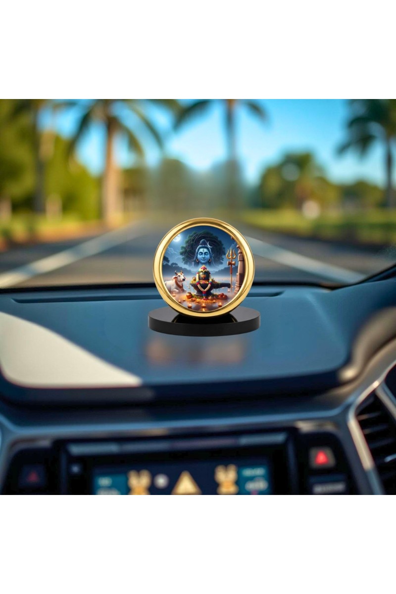 Car Desk/Table Top Lord Shiva Lingam Metal Golden Photo Stand 2x2 Inches, Compact & Stylish Spiritual Display for Car, Home & Office (Pack of 1) (F18799)