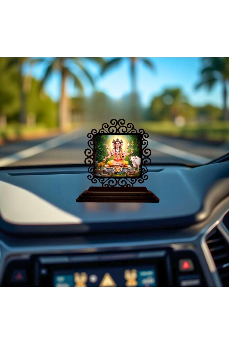 Car Desk/Table Top God Dattatreya Wooden Showpiece 3x4 Inches, Compact & Stylish Spiritual Display for Car, Home & Office (Pack of 1) (F19996)