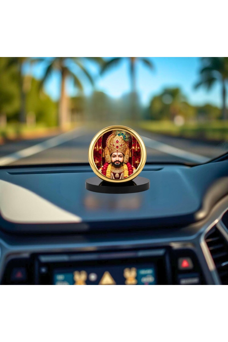 Car Desk/Table Top Lord Khatu Shyam Ji Metal Golden Photo Stand 2x2 Inches, Compact & Stylish Spiritual Display for Car, Home & Office (Pack of 1) (F18733)
