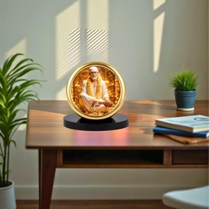 Car Desk/Table Top Lord Saibaba Metal Golden Photo Stand 2x2 Inches, Compact & Stylish Spiritual Display for Car, Home & Office (Pack of 1) (F18560)