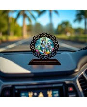 Car Desk/Table Top Lord Krishna Wooden Showpiece 3x4 Inches, Compact & Stylish Spiritual Display for Car, Home & Office (Pack of 1) (F19656)