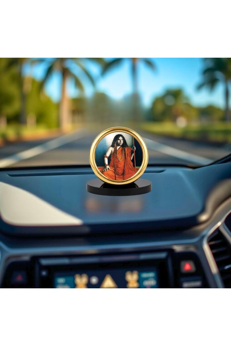 Car Desk/Table Top Acharya Srimat Swami Pranabanandaji Maharaj Metal Golden Photo Stand 2x2 Inches, Compact & Stylish Spiritual Display for Car, Home & Office (Pack of 1) (F18522)