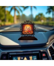 Car Desk/Table Top Lord Ganesha and Lakshmi Wooden Showpiece 3x4 Inches, Compact & Stylish Spiritual Display for Car, Home & Office (Pack of 1) (F19819)