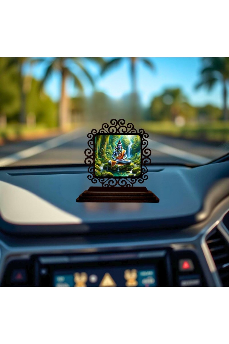 Car Desk/Table Top Lord Shiva Wooden Showpiece 3x4 Inches, Compact & Stylish Spiritual Display for Car, Home & Office (Pack of 1) (F20052)