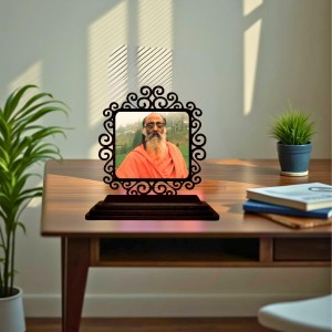 Car Desk/Table Top Swami Chinmayananda Saraswati Wooden Showpiece 3x4 Inches, Compact & Stylish Spiritual Display for Car, Home & Office (Pack of 1) (F19848)