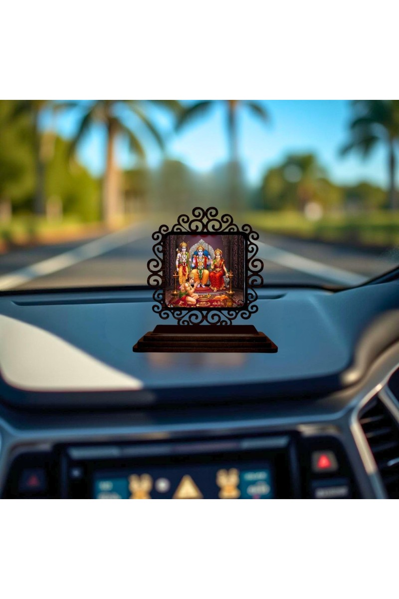 Car Desk/Table Top Lord Rama and Sita and Lakshmana Wooden Showpiece 3x4 Inches, Compact & Stylish Spiritual Display for Car, Home & Office (Pack of 1) (F20006)