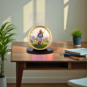 Car Desk/Table Top Lord Krishna Metal Golden Photo Stand 2x2 Inches, Compact & Stylish Spiritual Display for Car, Home & Office (Pack of 1) (F18588)
