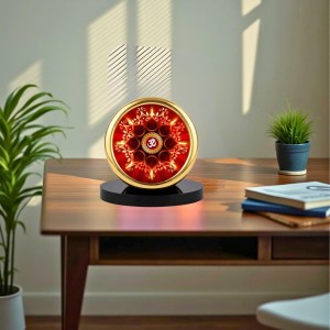 Car Desk/Table Top Om Symbol Metal Golden Photo Stand 2x2 Inches, Compact & Stylish Spiritual Display for Car, Home & Office (Pack of 1) (F18672)
