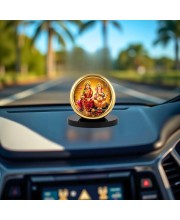 Car Desk/Table Top Ganesha and Laskshmi Metal Golden Photo Stand 2x2 Inches, Compact & Stylish Spiritual Display for Car, Home & Office (Pack of 1) (F18592)